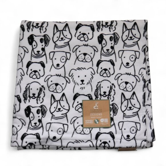 Deborah Connolly 6 PC Bath Towel Set Set Puppy Faces Black & White Dog Show NWT - Picture 3 of 10